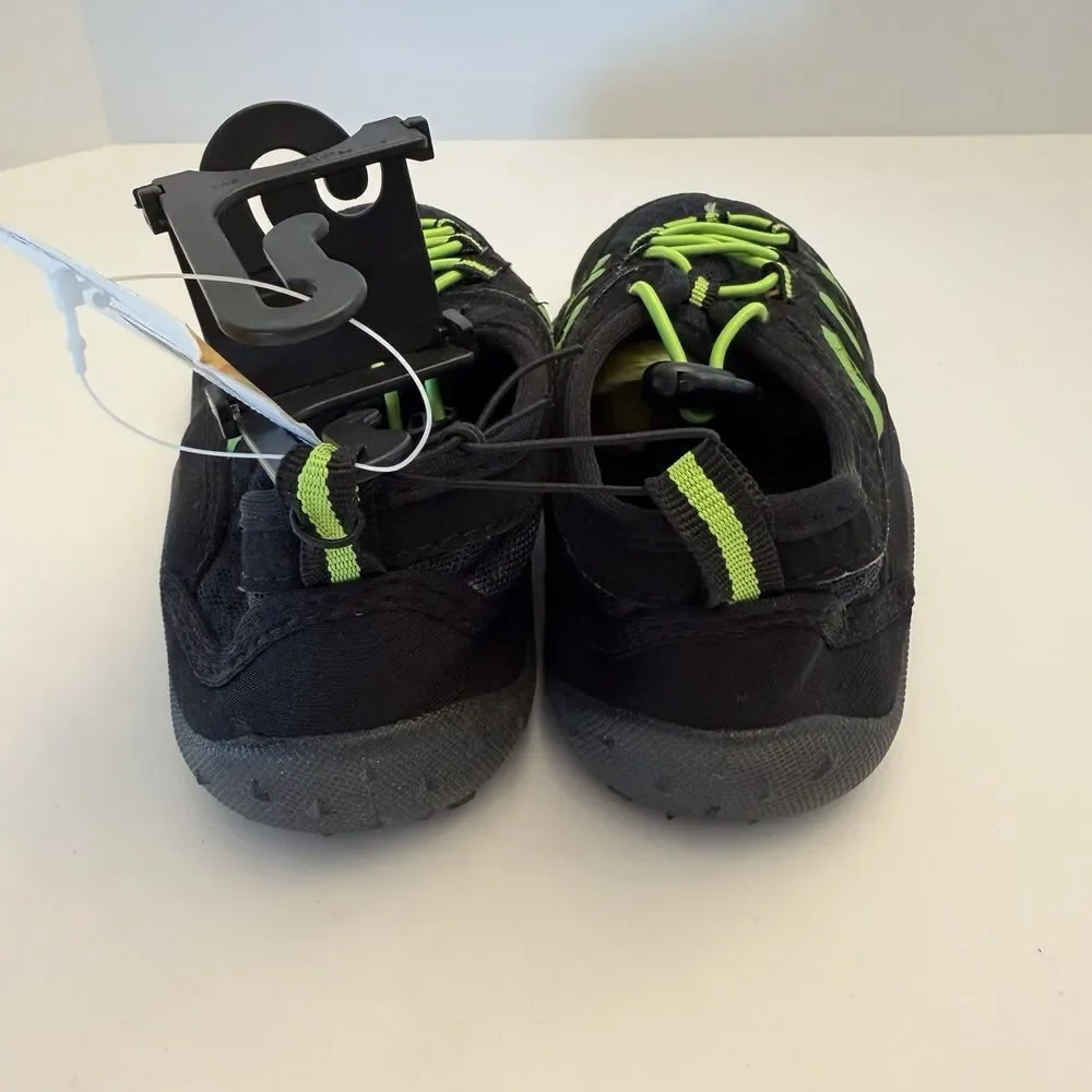 OP Boys Aqua Sock Water Shoes Black Neon Green Size M 13/1 Beach Pool